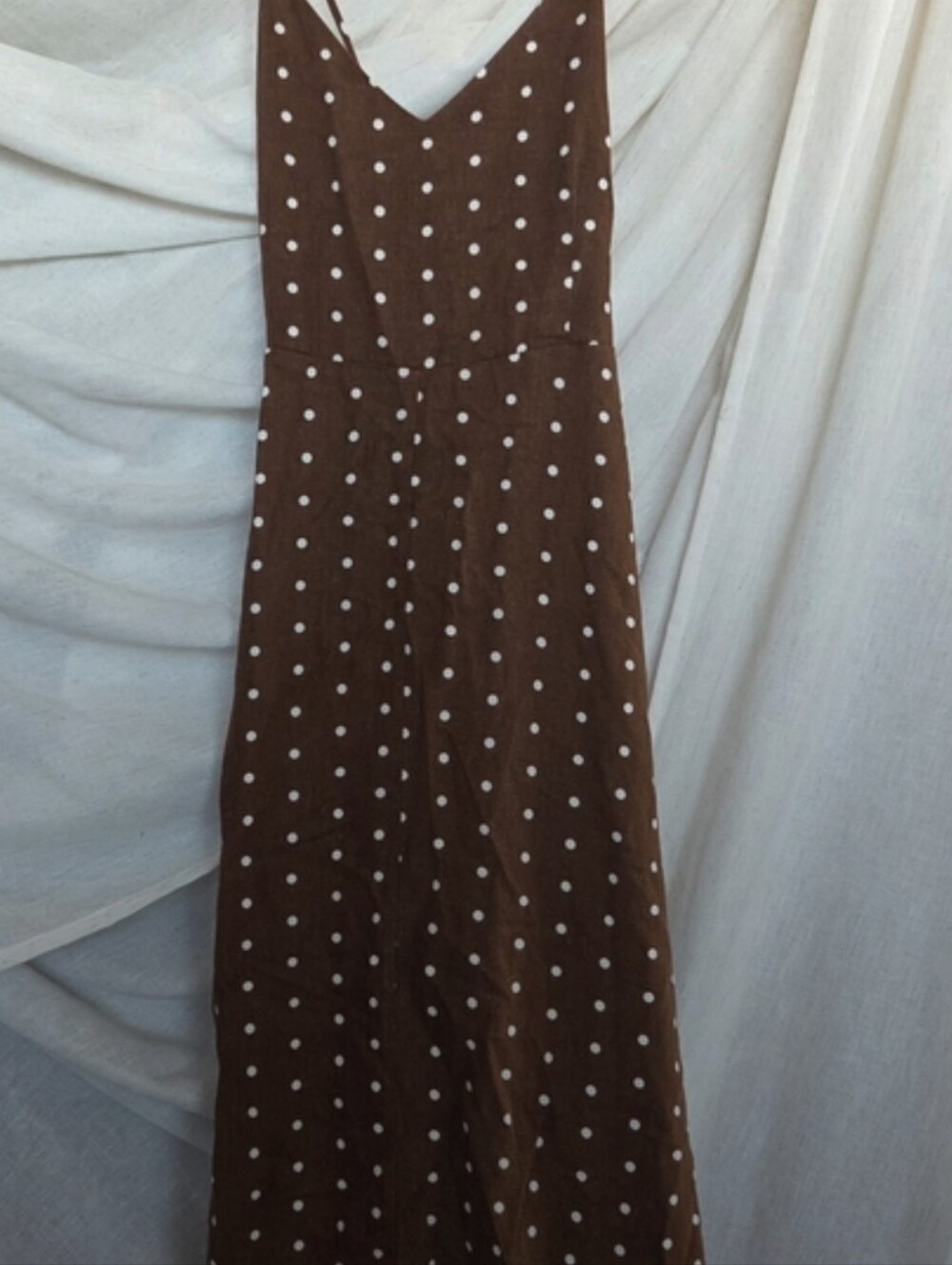 Brown Polka Dot Lace-Up Back Midi Dress - Picture 2 of 5